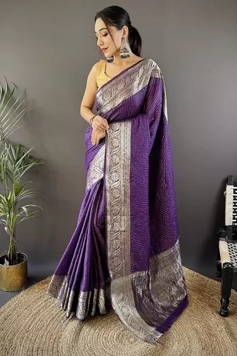 purple color zari weaving work nylon viscose saree