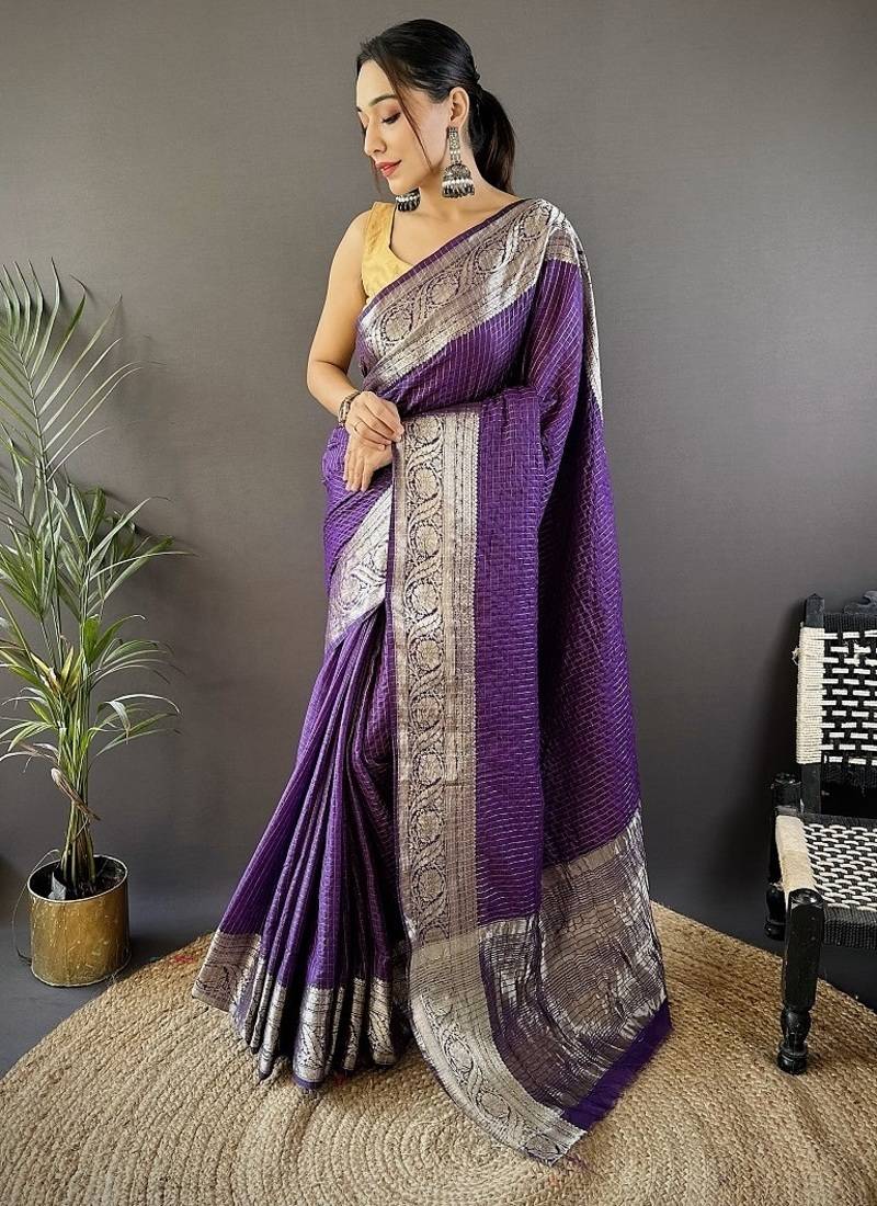 purple color zari weaving work nylon viscose saree