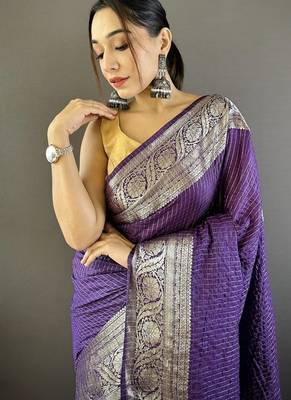 purple zari weaving work nylon viscose saree 2