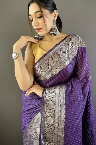 purple color zari weaving work nylon viscose saree