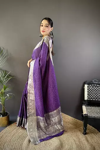 purple color zari weaving work nylon viscose saree
