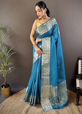 skyblue color zari weaving work nylon viscose saree 1