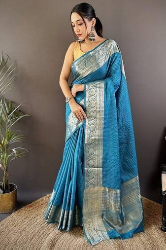 skyblue color zari weaving work nylon viscose saree