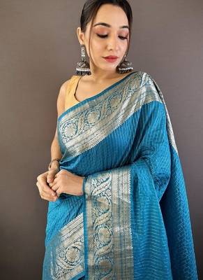 skyblue color zari weaving work nylon viscose saree 2