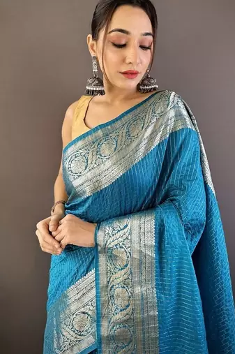 skyblue color zari weaving work nylon viscose saree