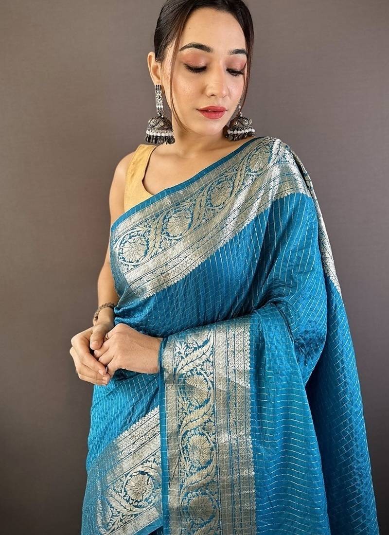 skyblue color zari weaving work nylon viscose saree