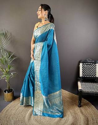 skyblue color zari weaving work nylon viscose saree 3