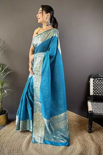 skyblue color zari weaving work nylon viscose saree