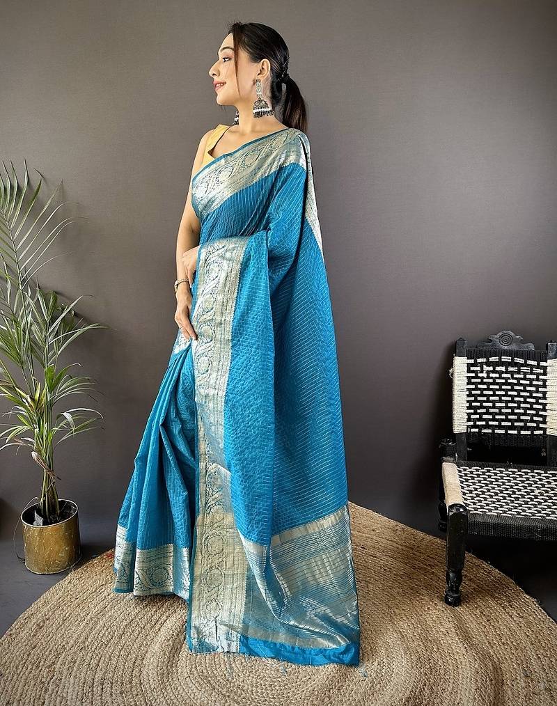 skyblue color zari weaving work nylon viscose saree