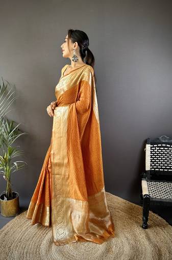 musturd color zari weaving work nylon viscose saree