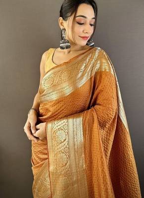 musturd color zari weaving work nylon viscose saree 2