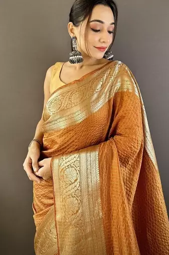 musturd color zari weaving work nylon viscose saree