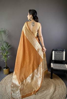 musturd color zari weaving work nylon viscose saree 3