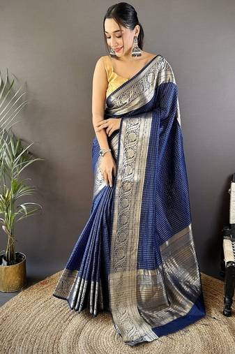 blue color zari weaving work nylon viscose saree