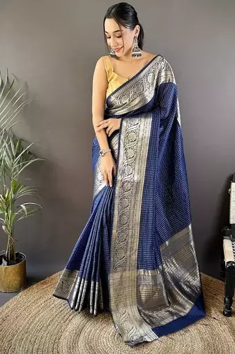 blue color zari weaving work nylon viscose saree
