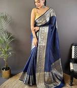 blue color zari weaving work nylon viscose saree