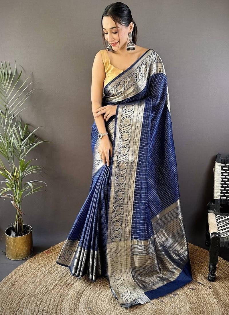 blue color zari weaving work nylon viscose saree