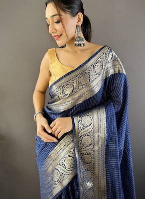 blue color zari weaving work nylon viscose saree 2