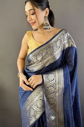 blue color zari weaving work nylon viscose saree