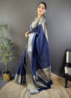 blue color zari weaving work nylon viscose saree 3