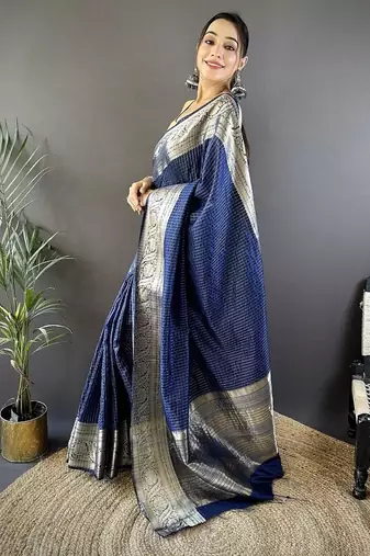 blue color zari weaving work nylon viscose saree