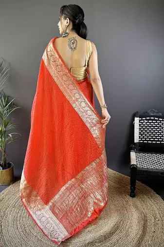 orange color zari weaving work nylon viscose saree