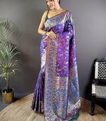 purple color flower zari weaves banarasi katan silk saree