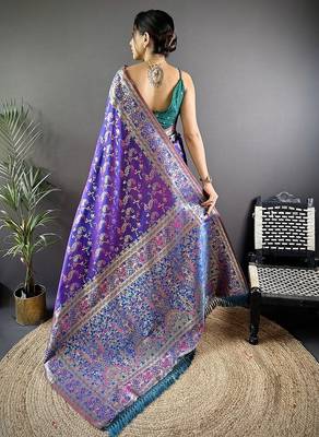 purple color flower zari weaves banarasi katan silk blend saree 4
