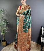 green color flower zari weaves banarasi katan silk saree