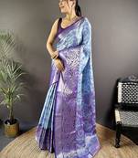 sky blue  & blue color woven zari work kanjivaram tissue art silk saree