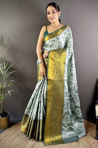 green color woven zari work kanjivaram tissue art silk saree