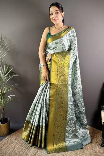 green color woven zari work kanjivaram tissue art silk saree