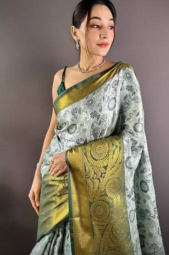 green color woven zari work kanjivaram tissue art silk blend saree
