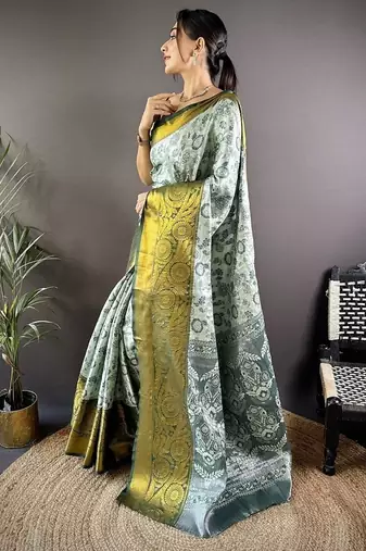 green color woven zari work kanjivaram tissue art silk blend saree