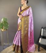 pink & brown color woven zari work kanjivaram tissue art silk saree