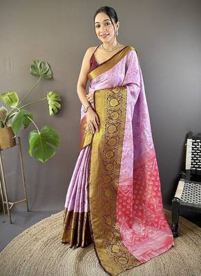 levender & blue color woven zari work kanjivaram tissue art silk blend saree 1