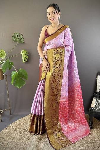 levender & blue color woven zari work kanjivaram tissue art silk saree