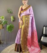 levender & blue color woven zari work kanjivaram tissue art silk saree