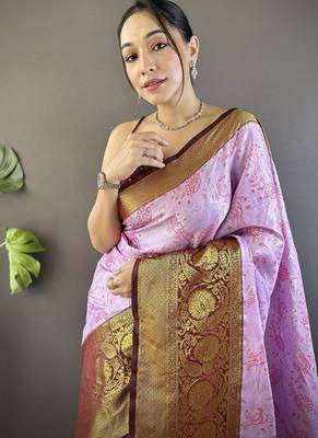 levender & blue color woven zari work kanjivaram tissue art silk blend saree 2