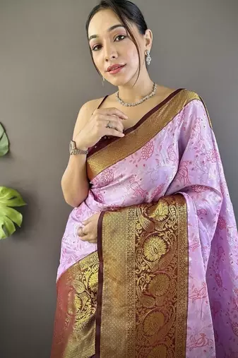 levender & blue color woven zari work kanjivaram tissue art silk blend saree