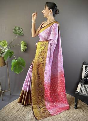 levender & blue color woven zari work kanjivaram tissue art silk blend saree 3