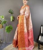 orange & red color woven zari work kanjivaram tissue art silk saree