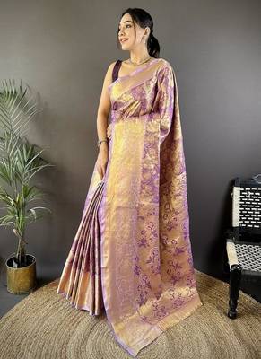 purple color woven zari work kanjivaram tissue art silk blend saree 1