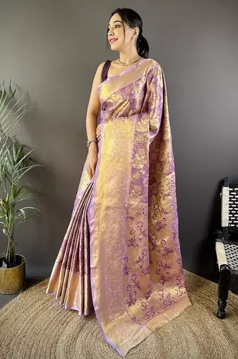 purple color woven zari work kanjivaram tissue art silk saree