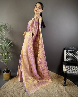 purple color woven zari work kanjivaram tissue art silk blend saree 3