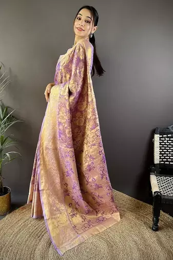 purple color woven zari work kanjivaram tissue art silk blend saree