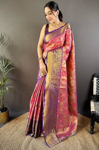 pink color woven zari work kanjivaram tissue art silk saree