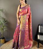 pink color woven zari work kanjivaram tissue art silk saree