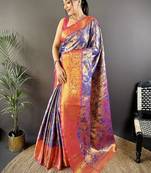 blue color woven zari work kanjivaram tissue art silk saree