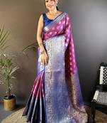 purple color handloom kanjivaram katan art silk weaves work saree
